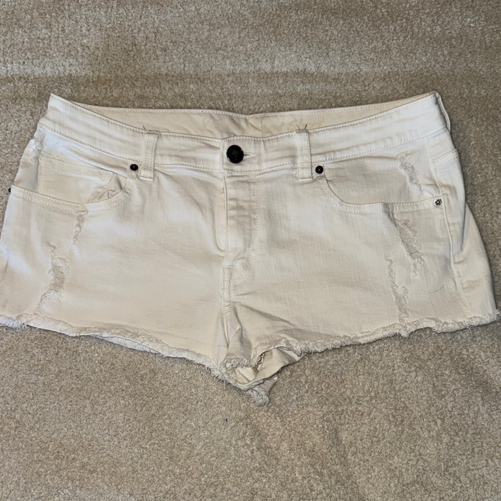Victoria's Secret Cream Jean Shorts Distressed Cut-Off Style